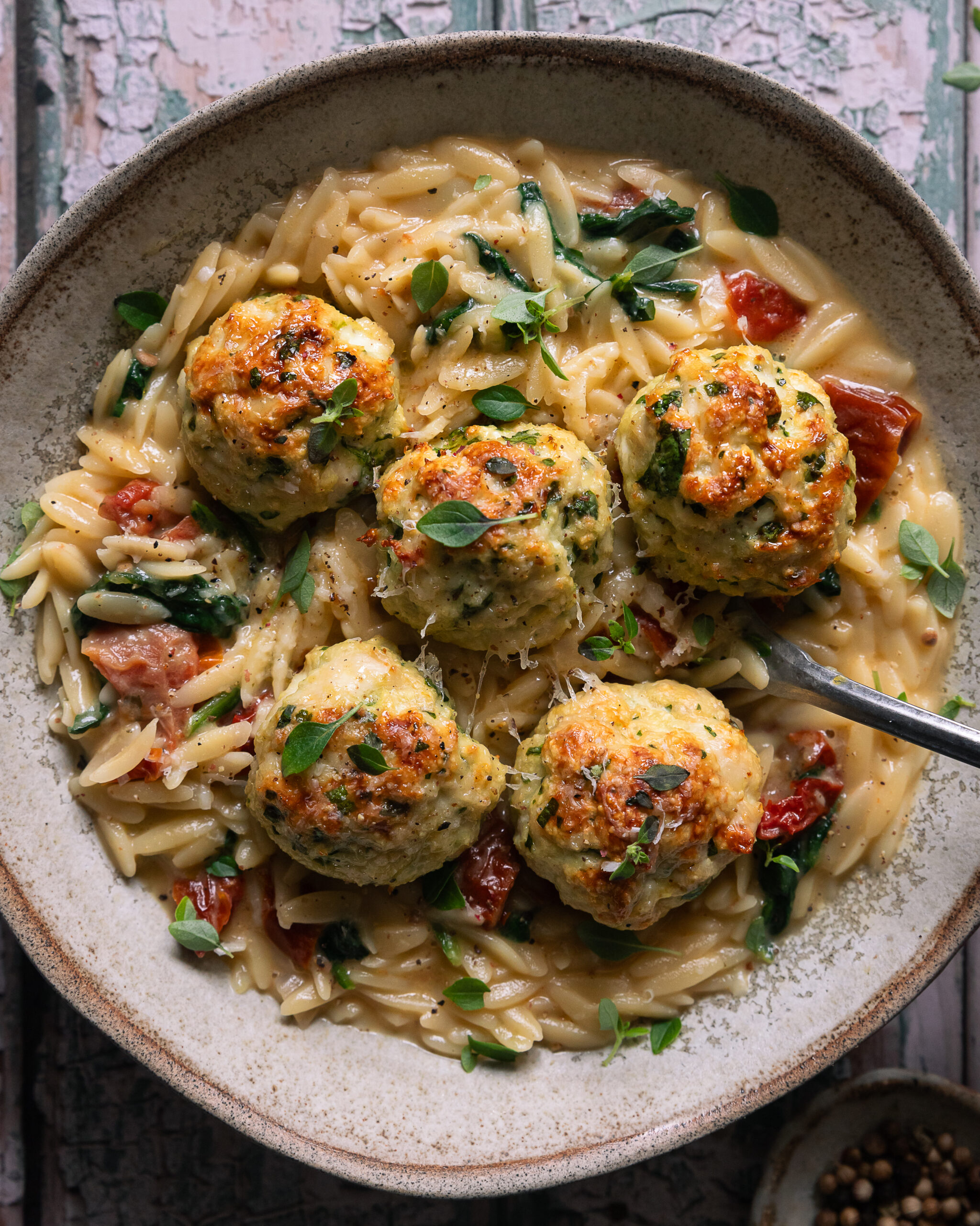 Boulettes de poulet et orzo crémeux au pecorino Clemfoodie